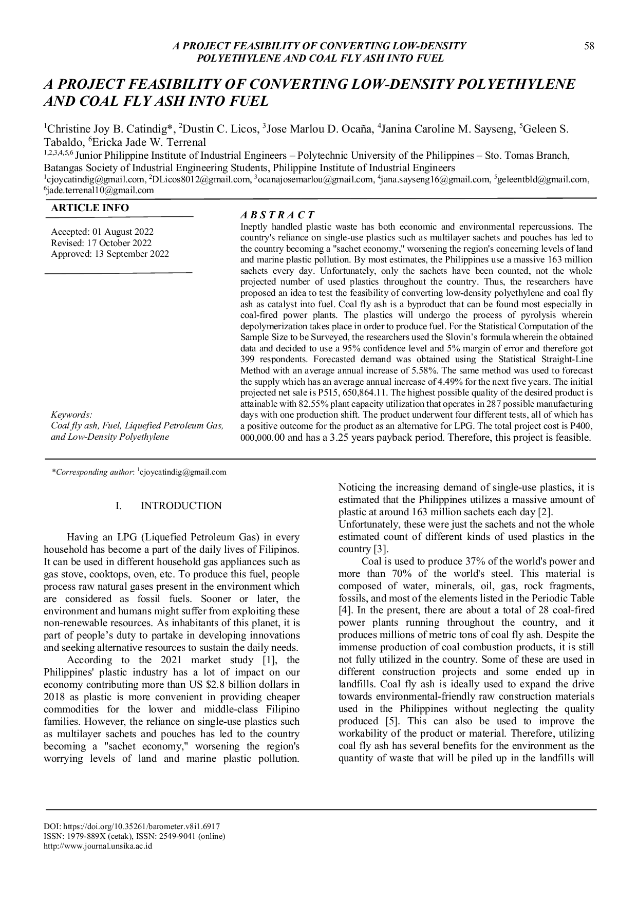 JURIS A Project Feasibility of Converting Low Density Polyethylene and Coal Fly Ash into Fuel