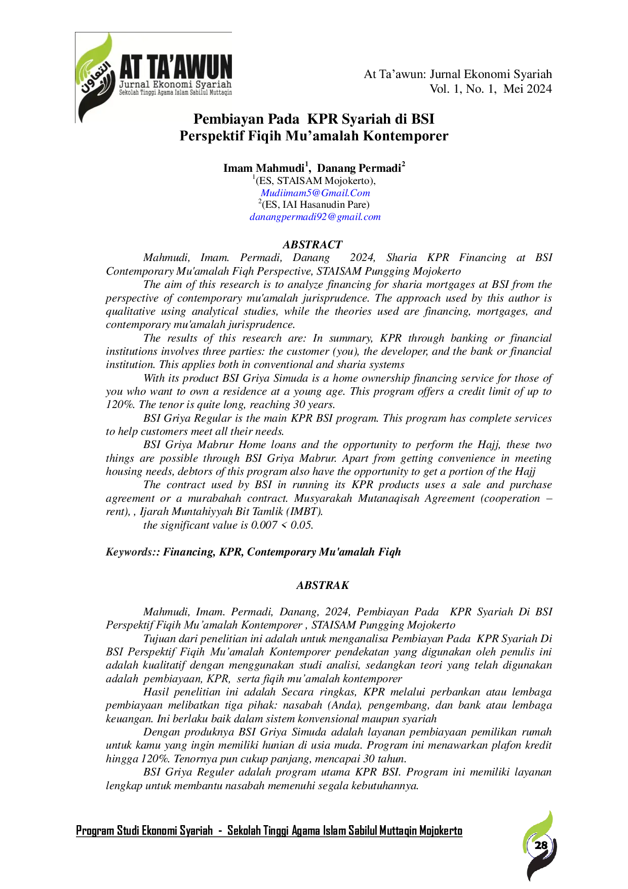 JURIS Pembiayan Pada KPR Syariah Di BSI Perspektif Fiqih Mu amalah Kontemporer Pembiayan Pada KPR Syariah Di BSI Perspektif Fiqih Mu amalah Kontemporer