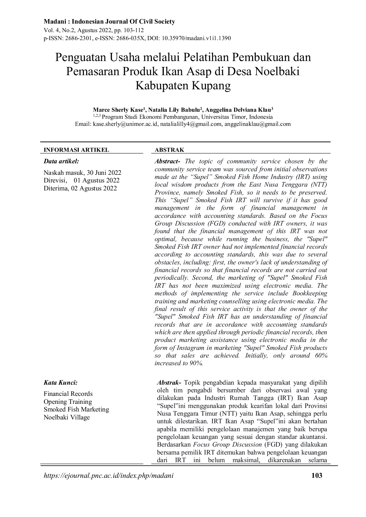 JURIS Penguatan Usaha melalui Pelatihan Pembukuan dan Pemasaran Produk Ikan Asap di Desa Noelbaki Kabupaten Kupang