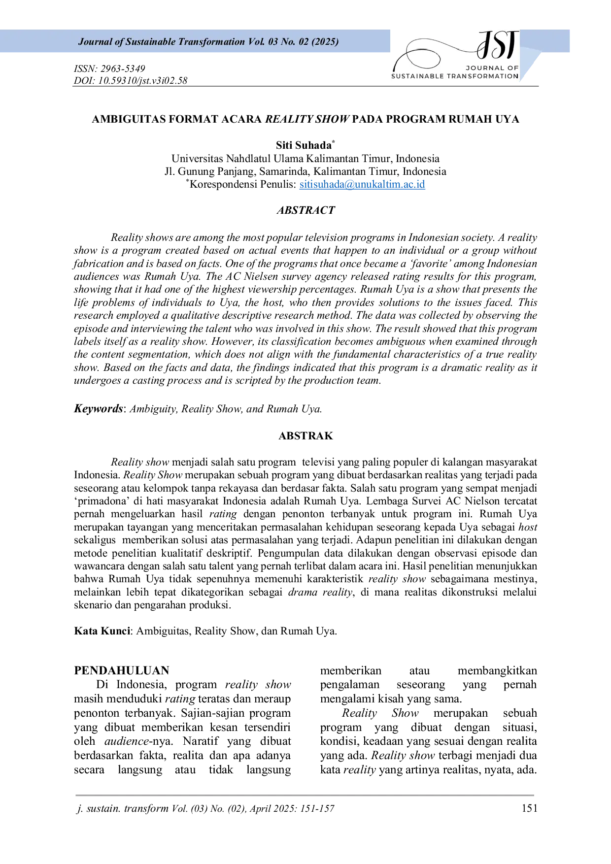 JURIS AMBIGUITAS FORMAT ACARA REALITY SHOW PADA PROGRAM RUMAH UYA