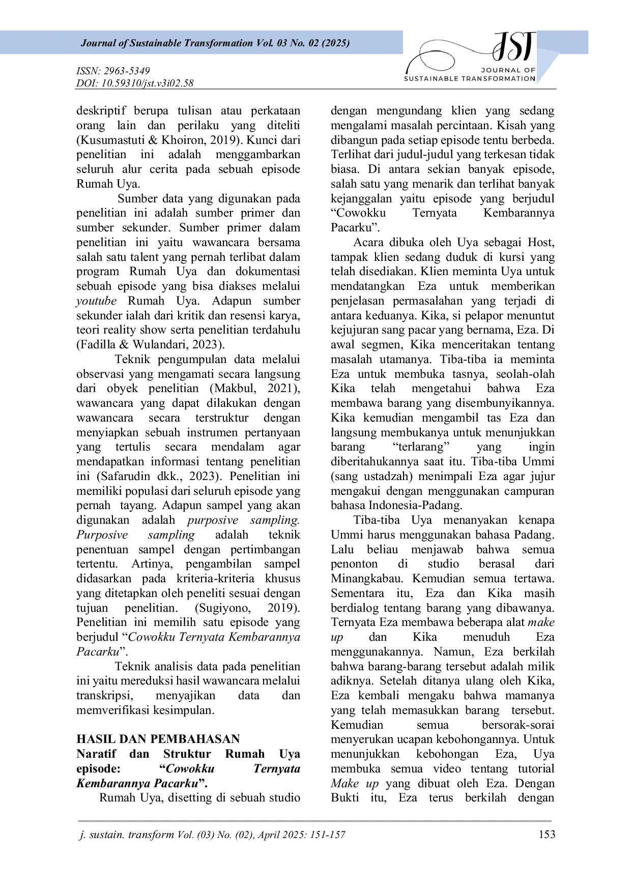 JURIS AMBIGUITAS FORMAT ACARA REALITY SHOW PADA PROGRAM RUMAH UYA