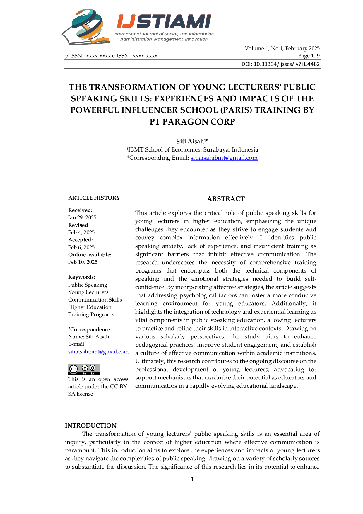 JURIS The Transformation of Young Lecturers Public Speaking Skills Experiences and Impacts of the Powerful Influencer School PARIS Training by PT Paragon Corp