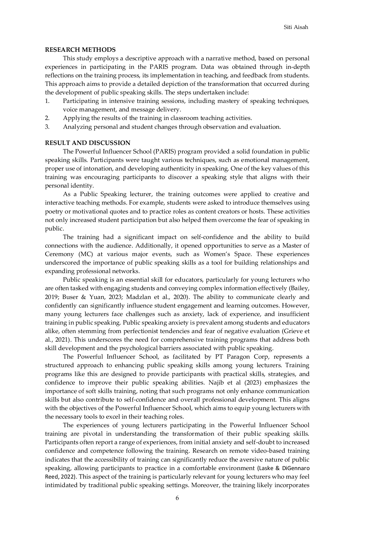 JURIS The Transformation of Young Lecturers Public Speaking Skills Experiences and Impacts of the Powerful Influencer School PARIS Training by PT Paragon Corp