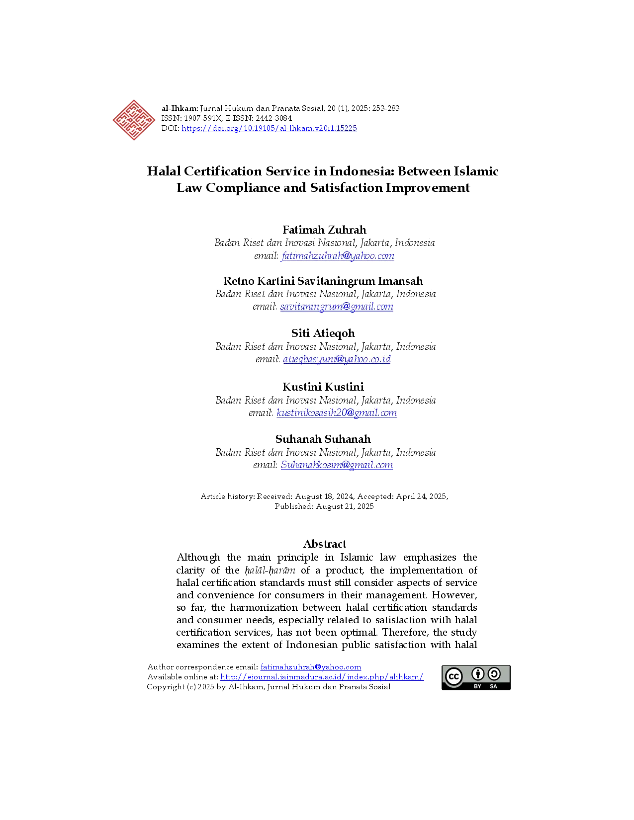 juris Halal Certification Service in Indonesia Between Islamic Law Compliance and Satisfaction Improvement