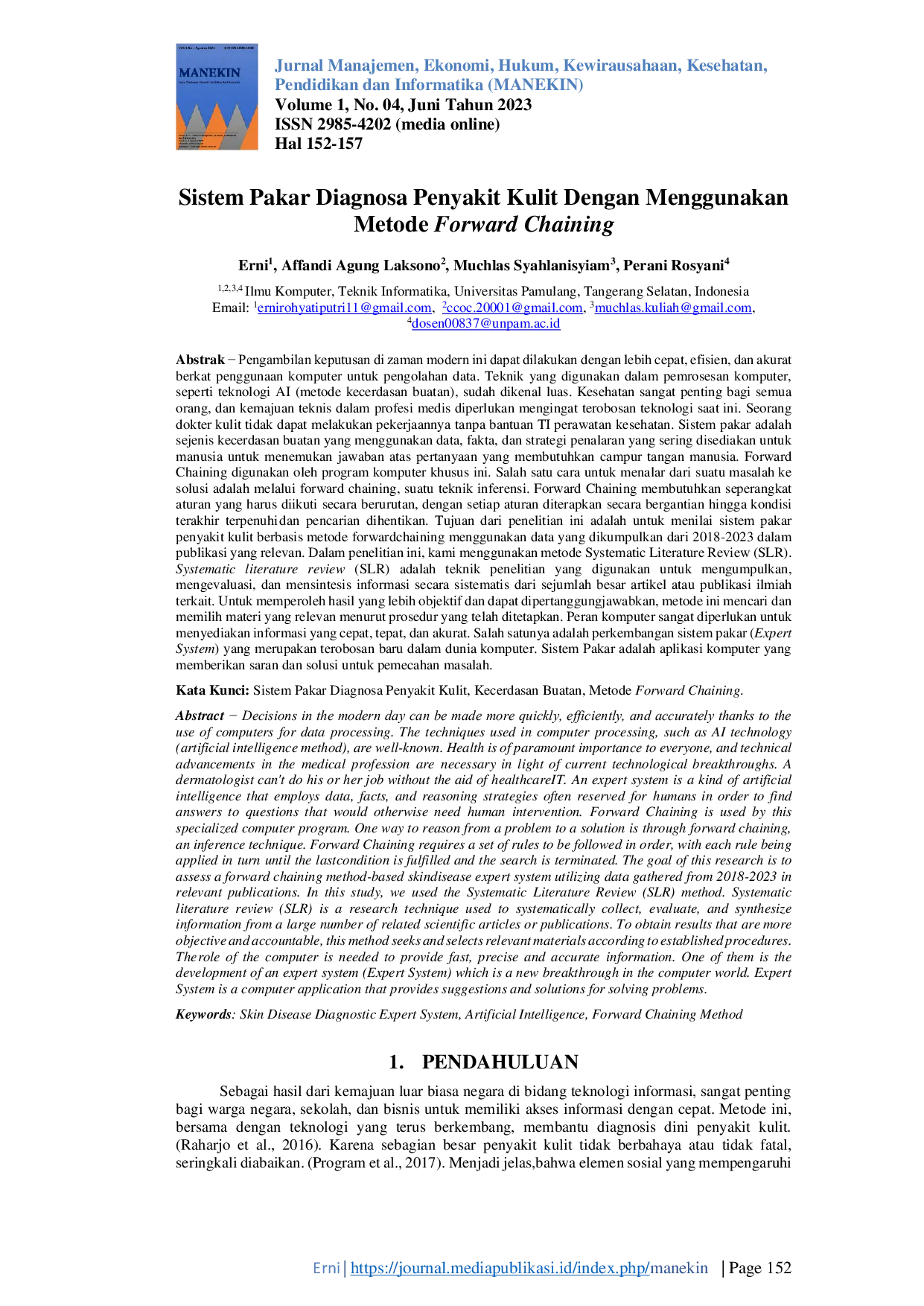 JURIS Sistem Pakar Diagnosa Penyakit Kulit Dengan Menggunakan Metode Forward Chaining