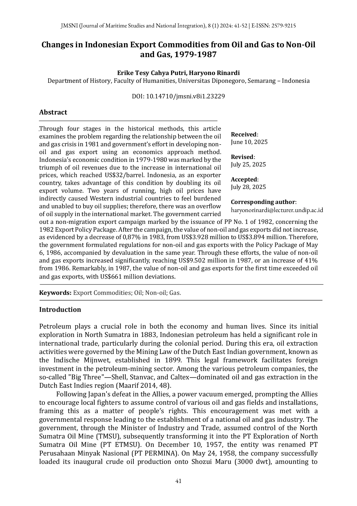 JURIS Changes in Indonesian Export Commodities from Oil and Gas to Non Oil and Gas 1979 1987