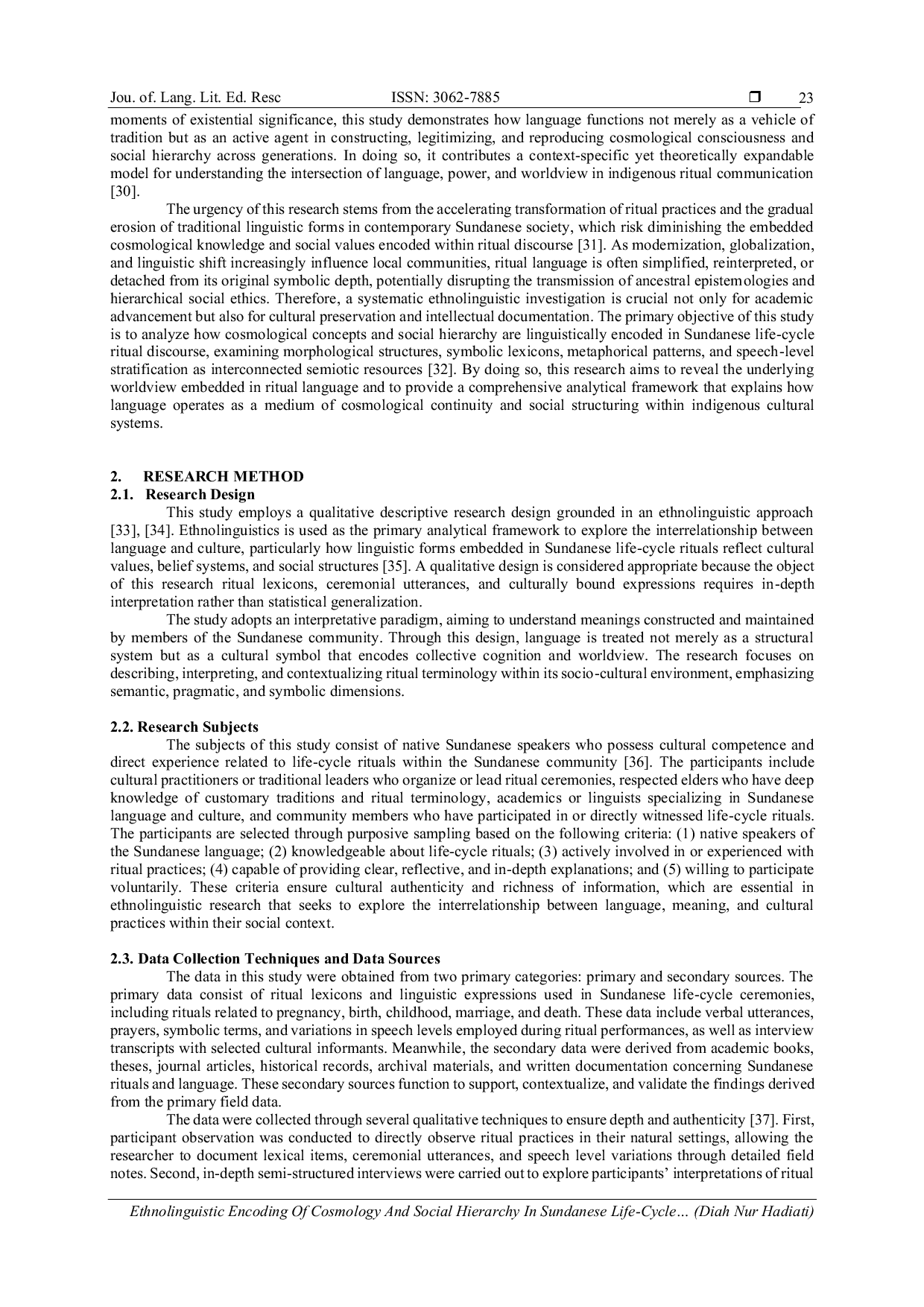 JURIS Ethnolinguistic Encoding of Cosmology and Social Hierarchy in Sundanese Life Cycle Ritual Discourse