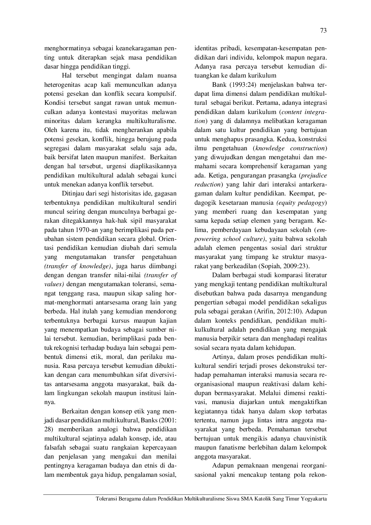 juris Toleransi Beragama dalam Pendidikan Multikulturalisme Siswa SMA Katolik Sang Timur Yogyakarta