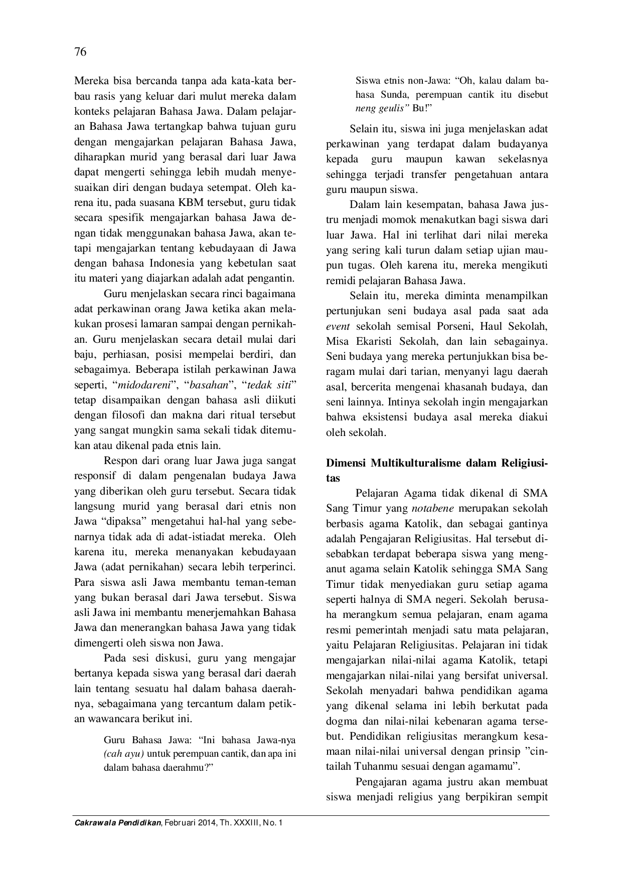 juris Toleransi Beragama dalam Pendidikan Multikulturalisme Siswa SMA Katolik Sang Timur Yogyakarta