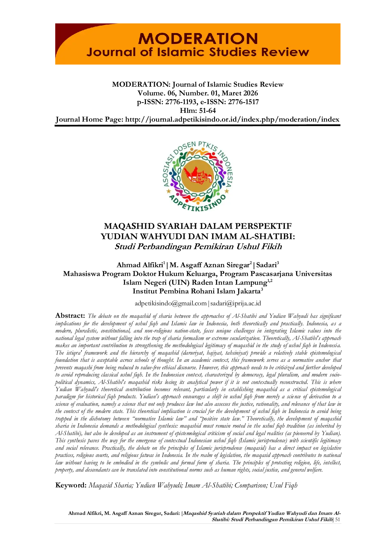 JURIS MAQASHID SYARIAH DALAM PERSPEKTIF YUDIAN WAHYUDI DAN IMAM AL SHATIBI Studi Perbandingan Pemikiran Ushul Fikih