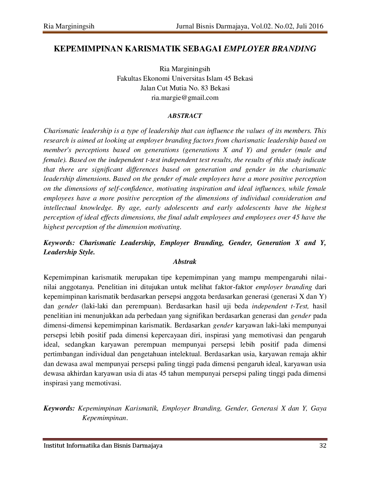 juris Kepemimpinan Karismatik Sebagai Employer Branding