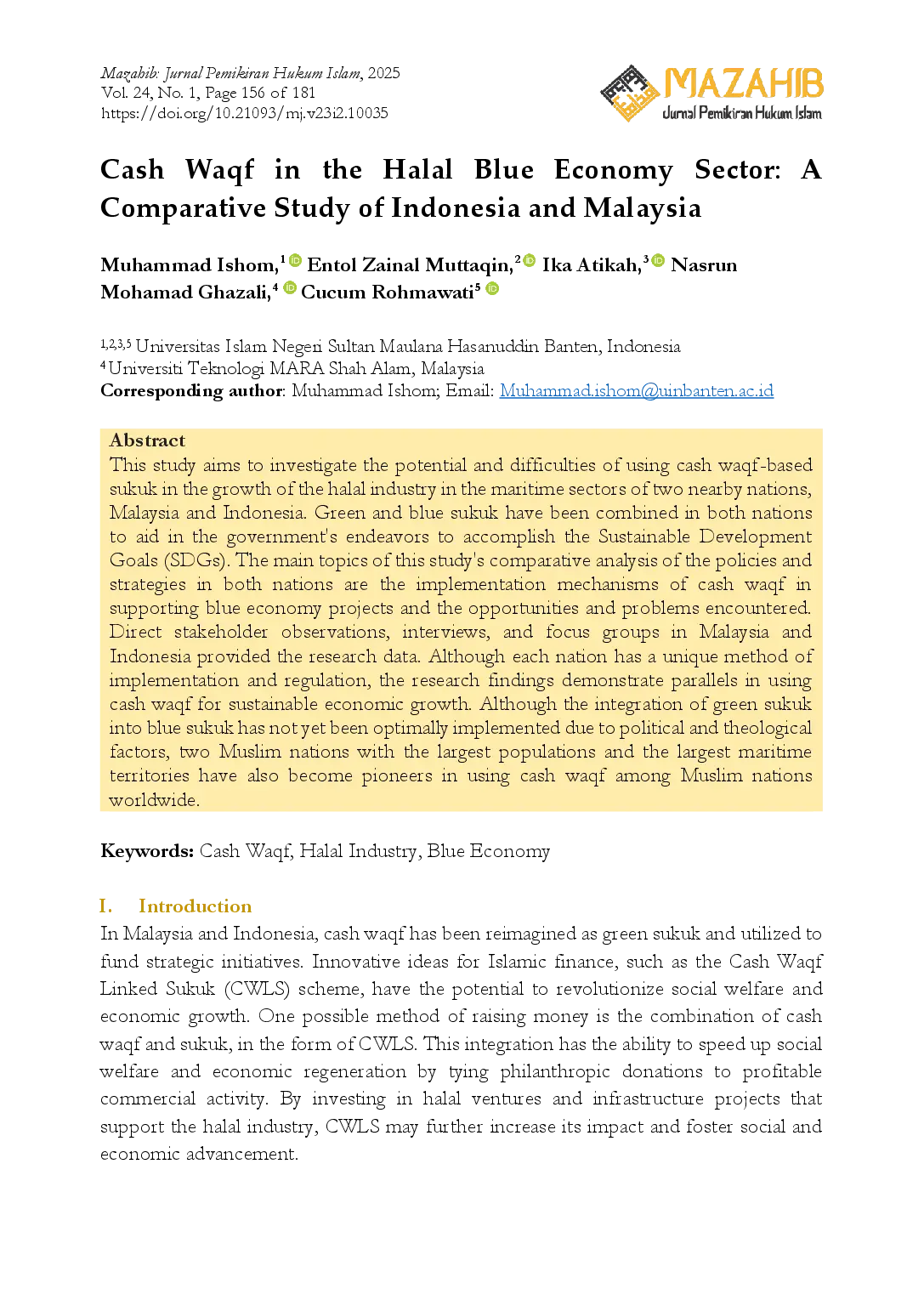 juris Cash Waqf in the Halal Blue Economy Sector A Comparative Study of Indonesia and Malaysia