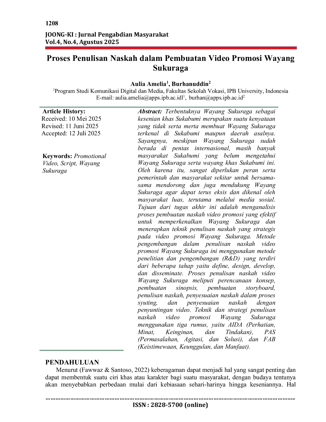 JURIS Proses Penulisan Naskah dalam Pembuatan Video Promosi Wayang Sukuraga