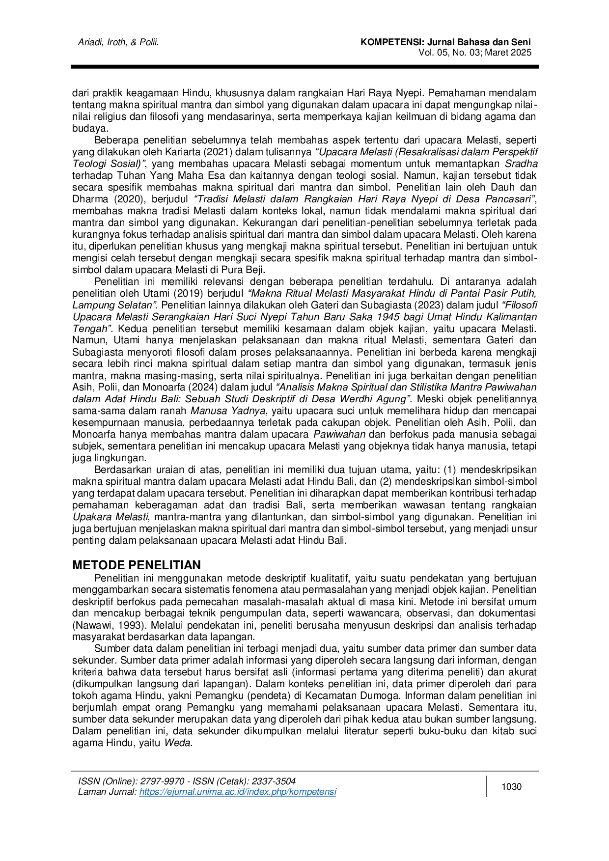 JURIS Kajian Makna Spiritual Terhadap Mantra dan Simbol Simbol Spiritual dalam Upacara Melasti di Pura Beji