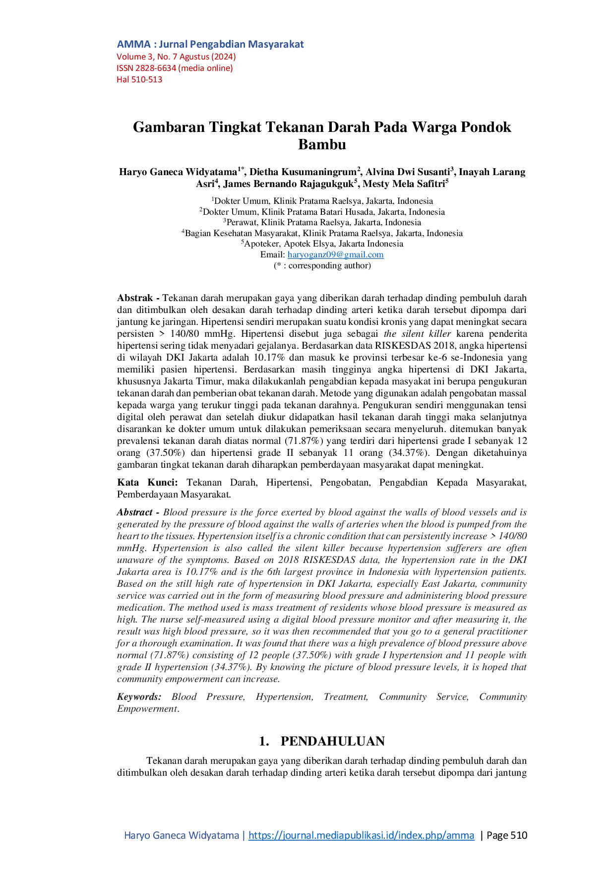 JURIS Gambaran Tingkat Tekanan Darah Pada Warga Pondok Bambu