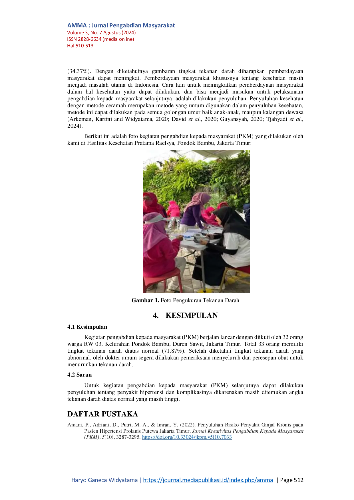 JURIS Gambaran Tingkat Tekanan Darah Pada Warga Pondok Bambu