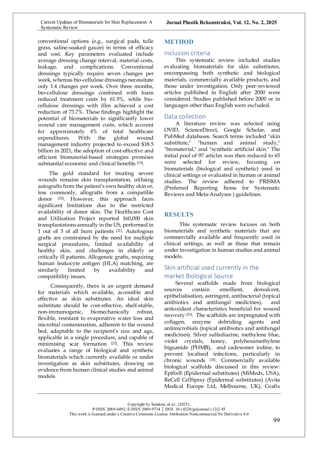 JURIS Current Updates of Biomaterials for Skin Replacement A Systematic Review