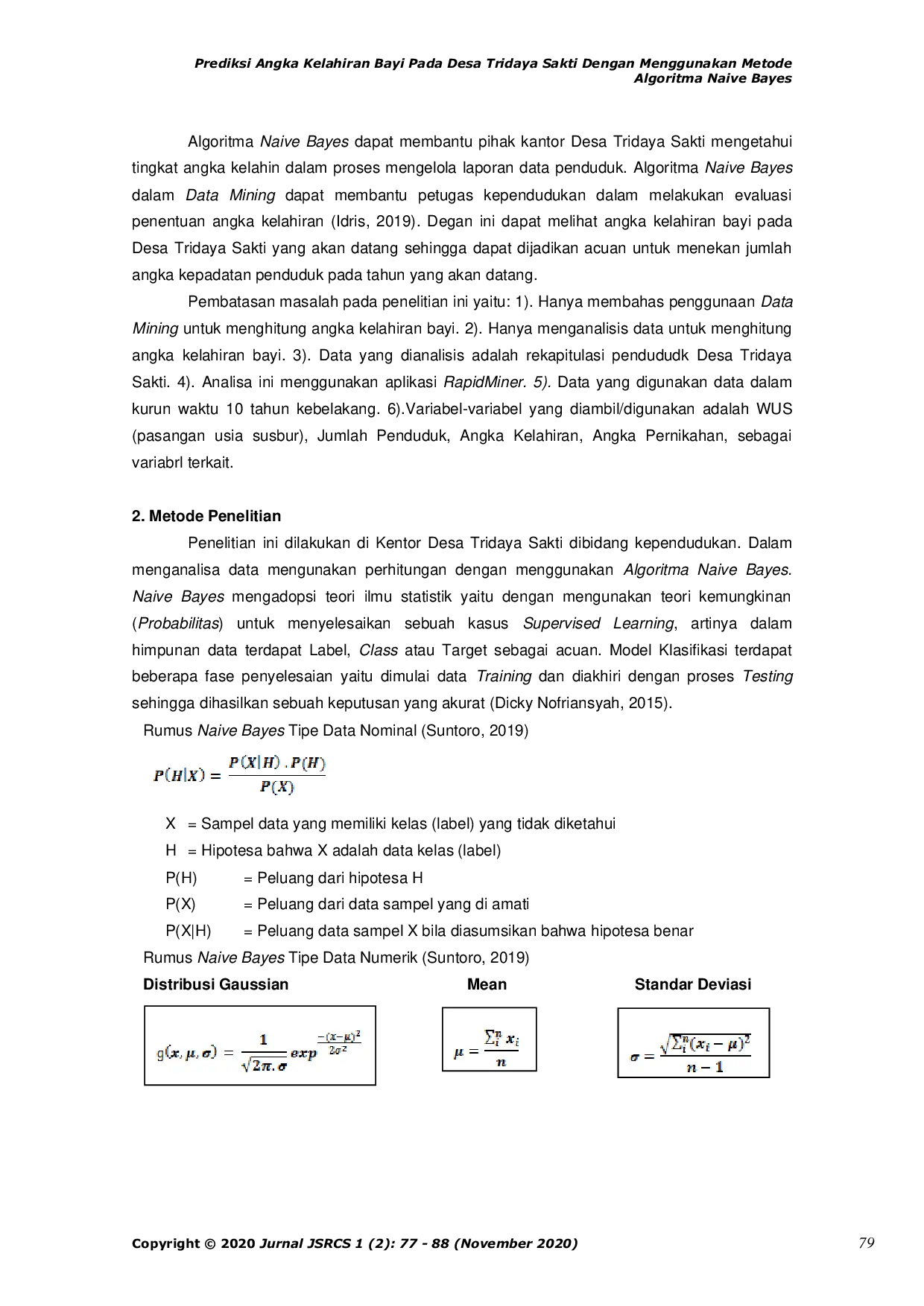 JURIS Prediksi Angka Kelahiran Bayi Pada Desa Tridaya Sakti Dengan Menggunakan Algoritma Naive Bayes