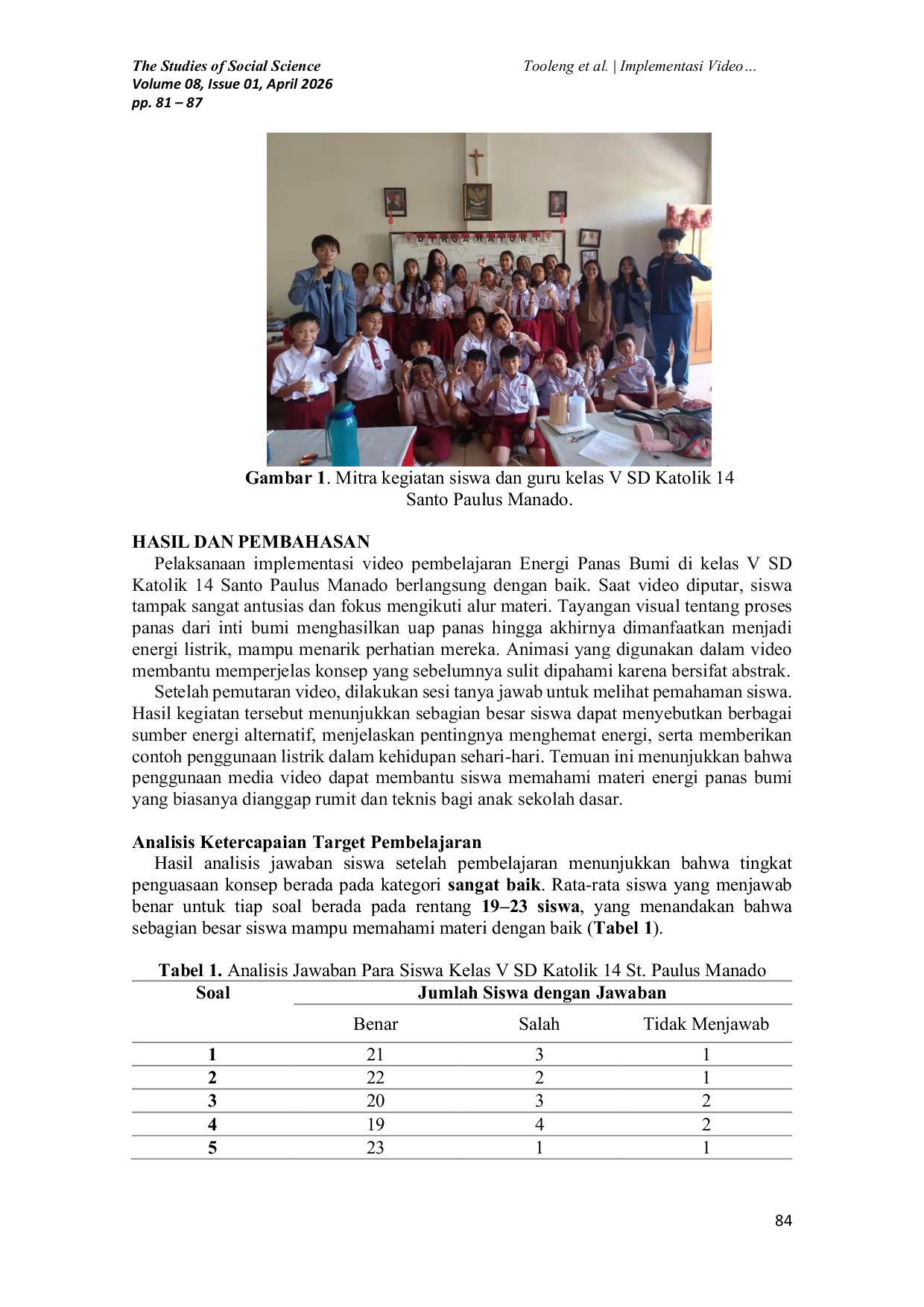 JURIS Implementasi Video Energi Terbarukan Panas Bumi dalam Pembelajaran Ilmu Alam di SD Katolik 14 Santo Paulus Manado
