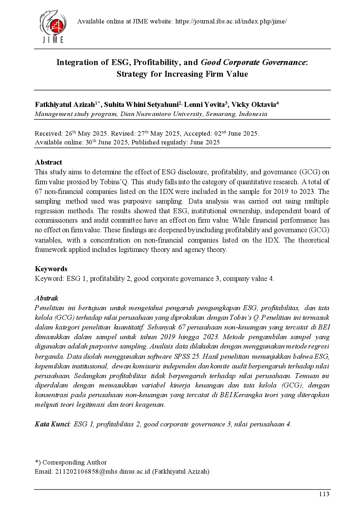 juris Integration of ESG Profitability and Good Corporate Governance Strategy for Increasing Firm Value