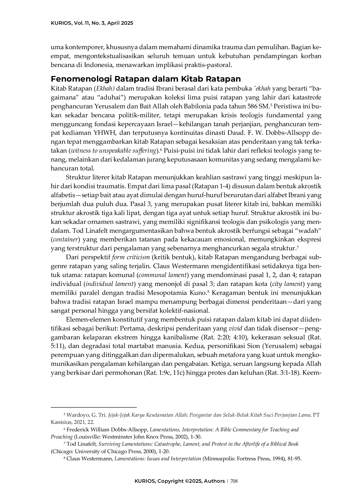 JURIS Teologi ratapan sebagai praktik pastoral komunal Studi kitab Ratapan untuk pendampingan korban bencana