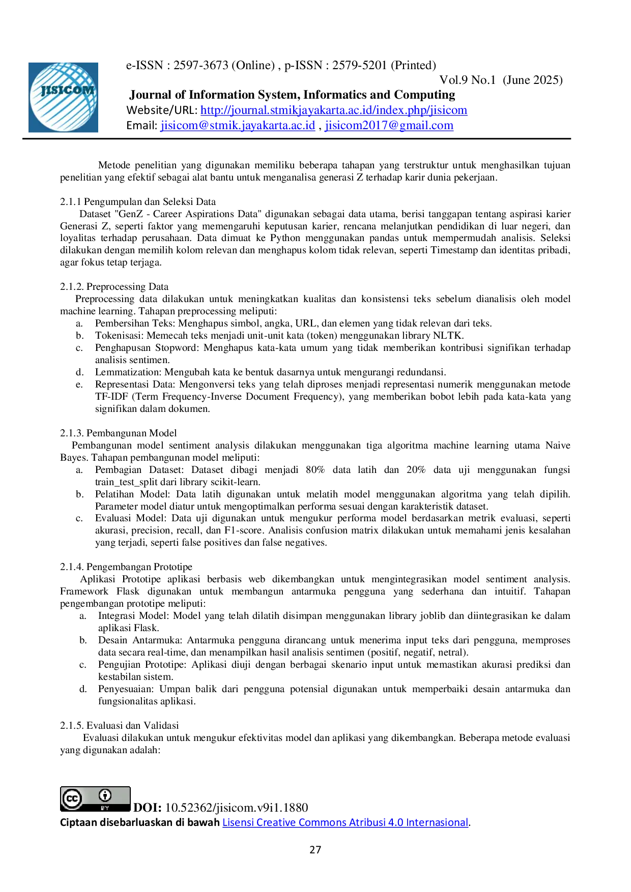 JURIS Model Sentiment Analysis Berbasis Machine Learning Untuk Data GenZ Career Aspiration Menggunakan Flask dan Naive Bayes