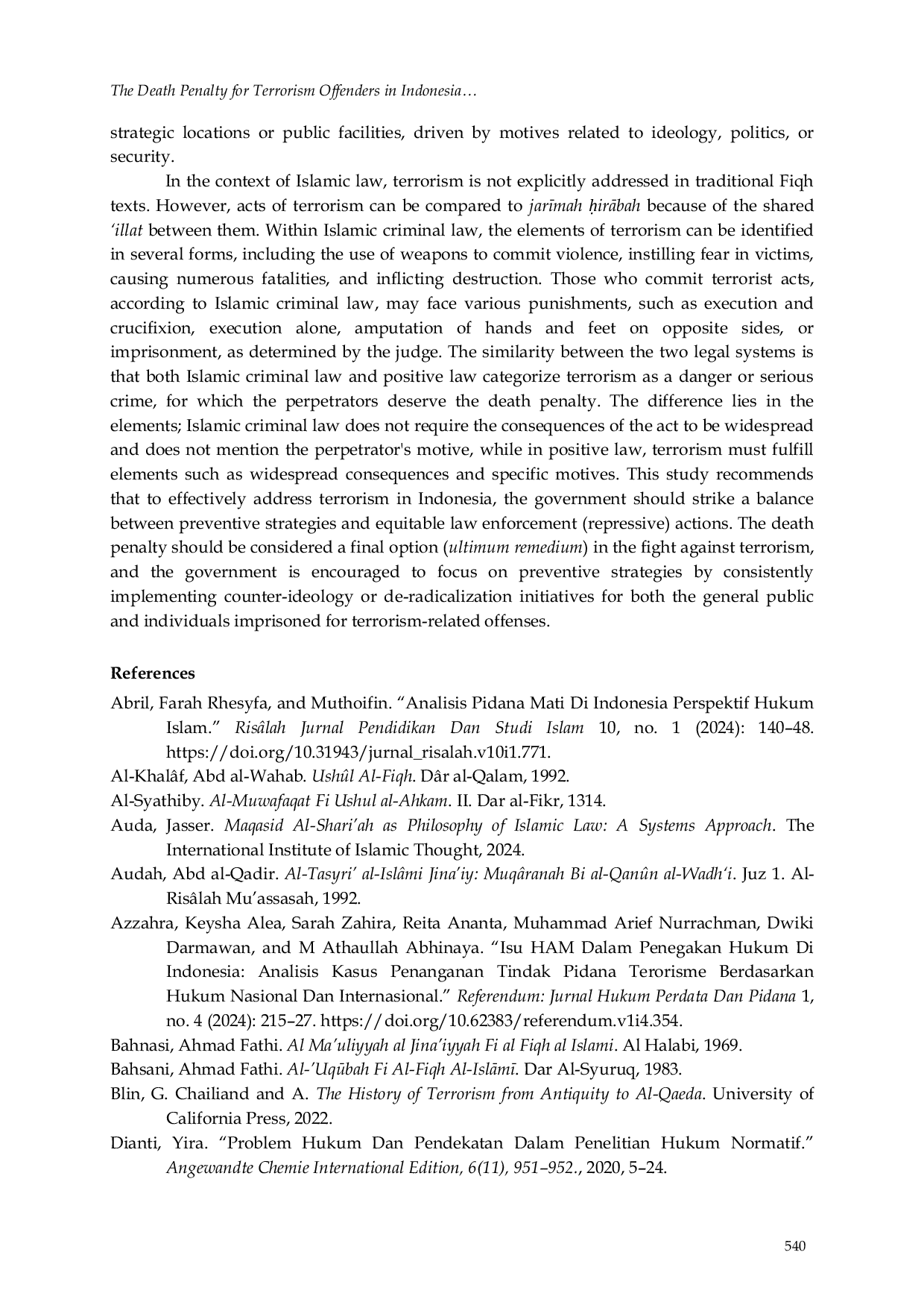JURIS The Death Penalty for Terrorism Offenders in Indonesia A Comparative Study of Criminal and Islamic Law