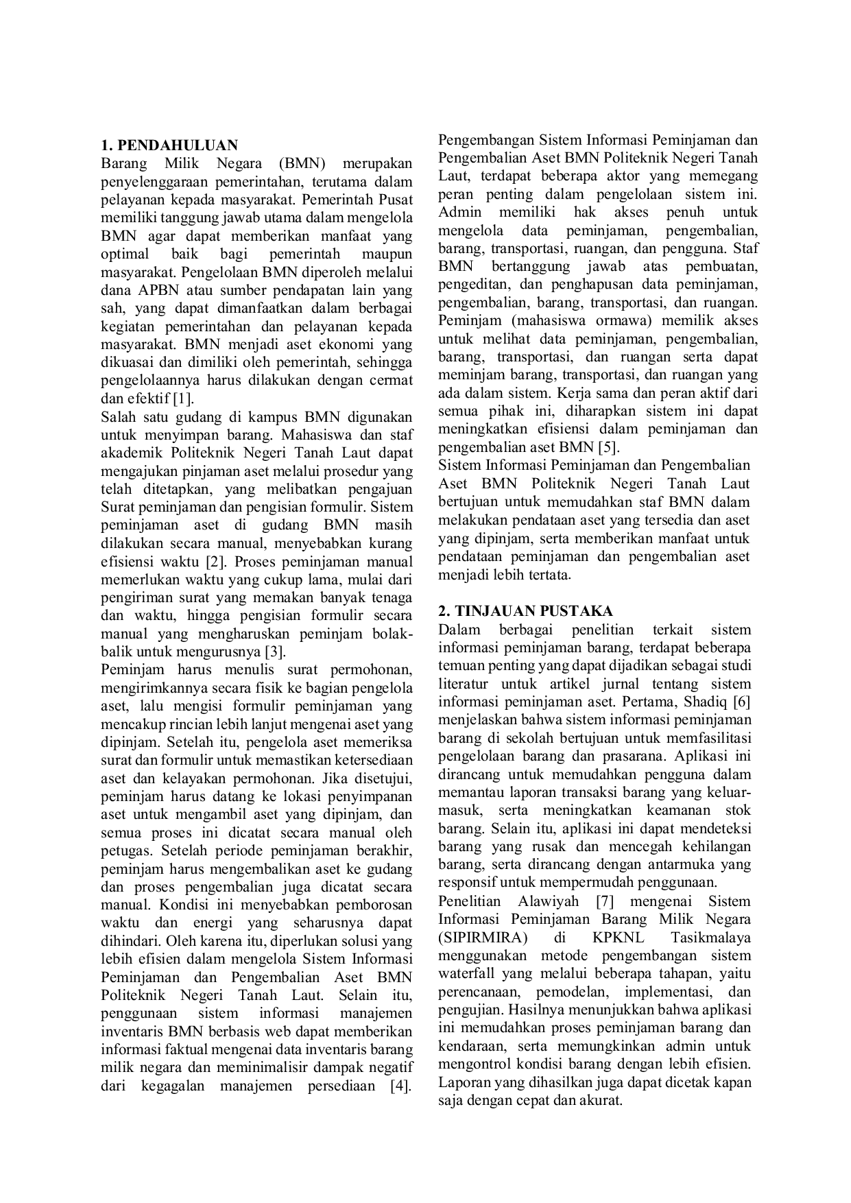 JURIS Sistem Informasi Peminjaman Dan Pengembalian Aset Bmn Politeknik Negeri Tanah Laut