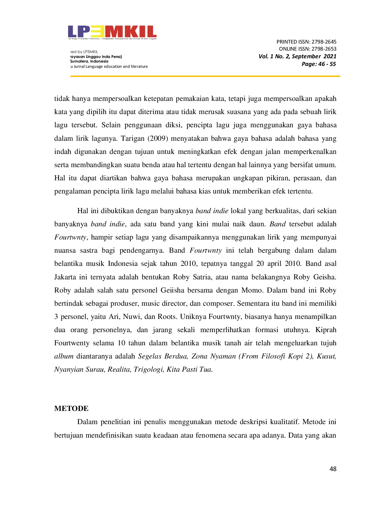 JURIS Analisis Diksi dan Gaya Bahasa Lagu Band Fourtwnty Album Ego dan Fungsi Otak