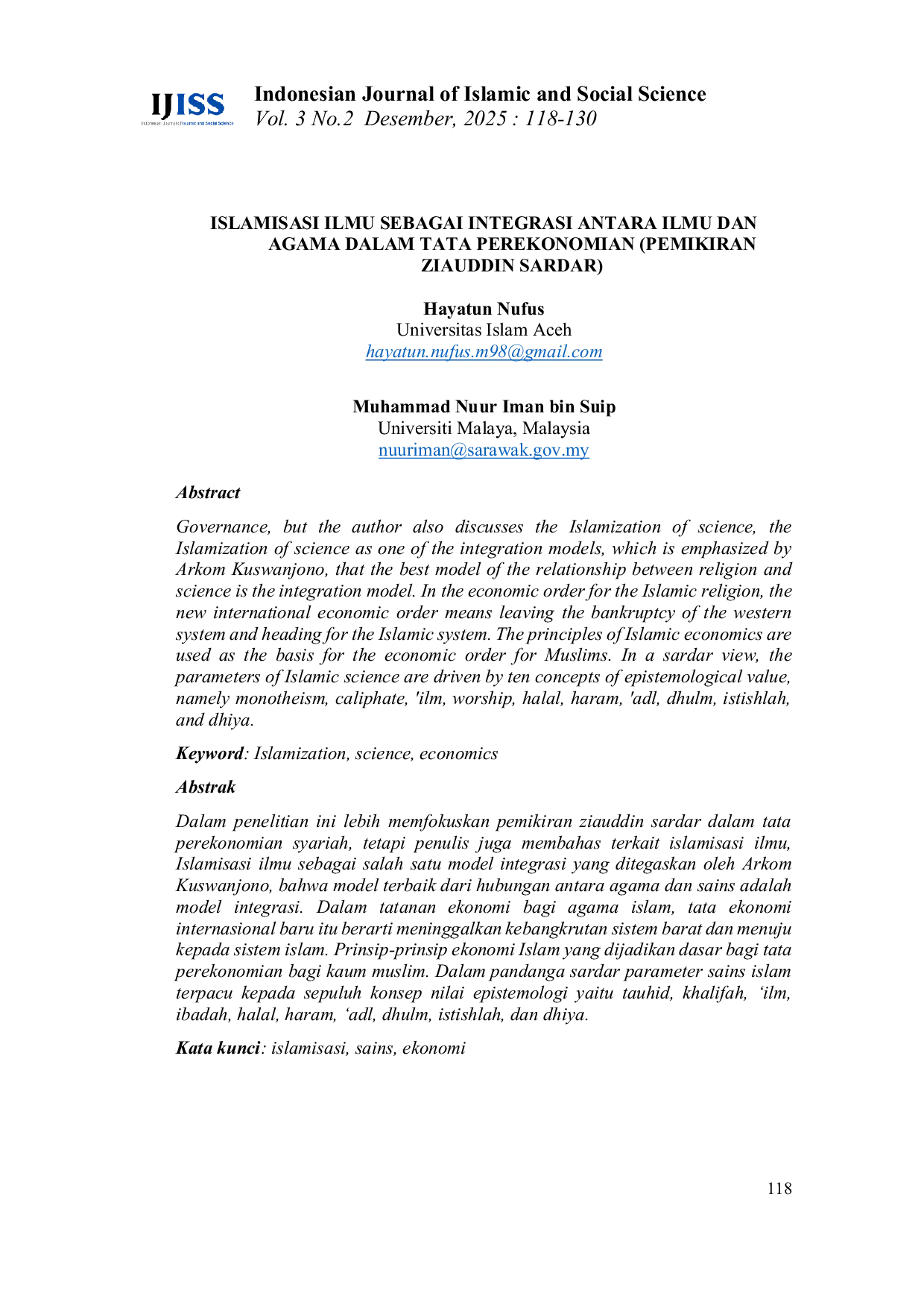 JURIS Islamisasi Ilmu Sebagai Integrasi Antara Ilmu dan Agama dalam Tata Perekonomian Pemikiran Ziauddin Sardar