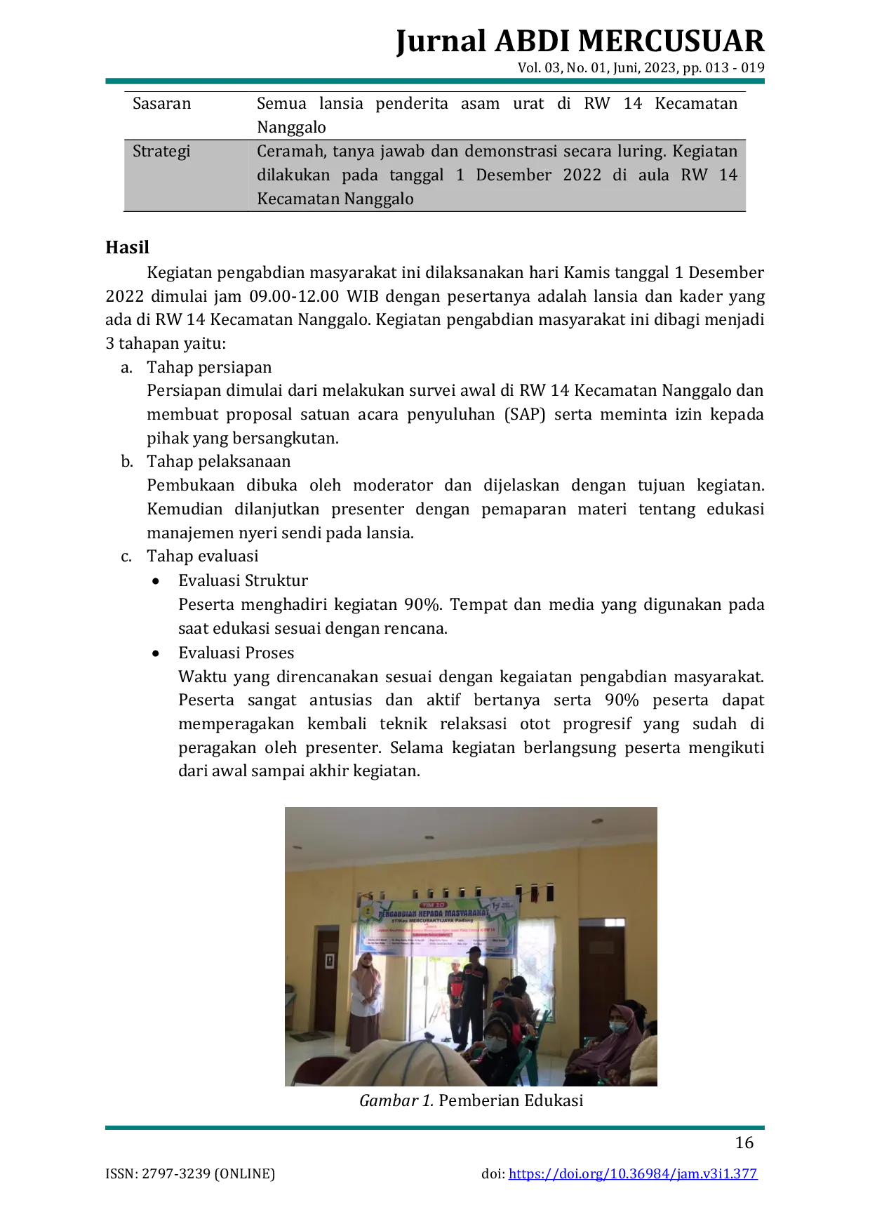 JURIS Edukasi Manajemen Nyeri Sendi Pada Lansia Di Rw 14 Kecamatan Nanggalo Kota Padang