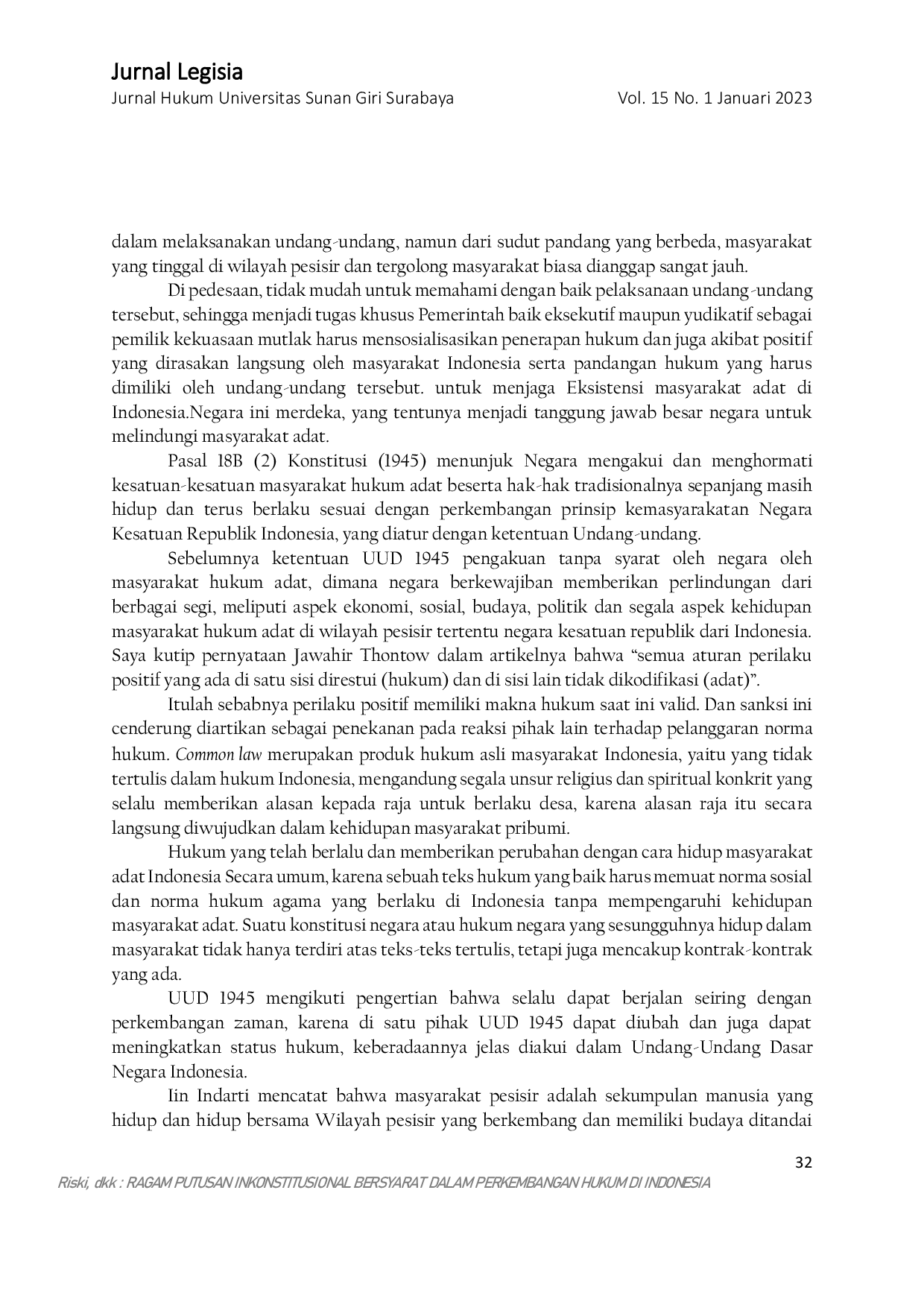 JURIS Ragam Putusan Inkonstitusional Bersyarat Dalam Perkembangan Hukum Di Indonesia