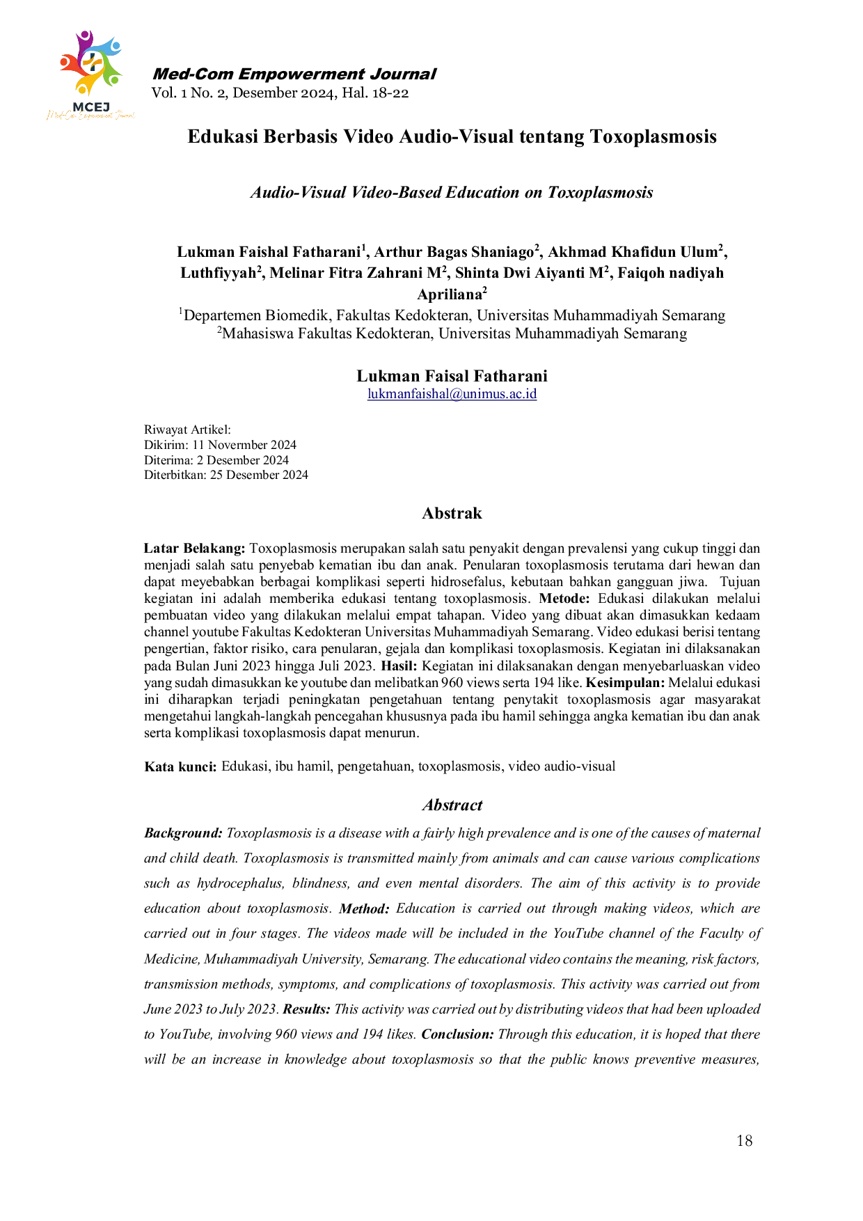 JURIS Edukasi Berbasis Video Audio Visual tentang Toxoplasmosis