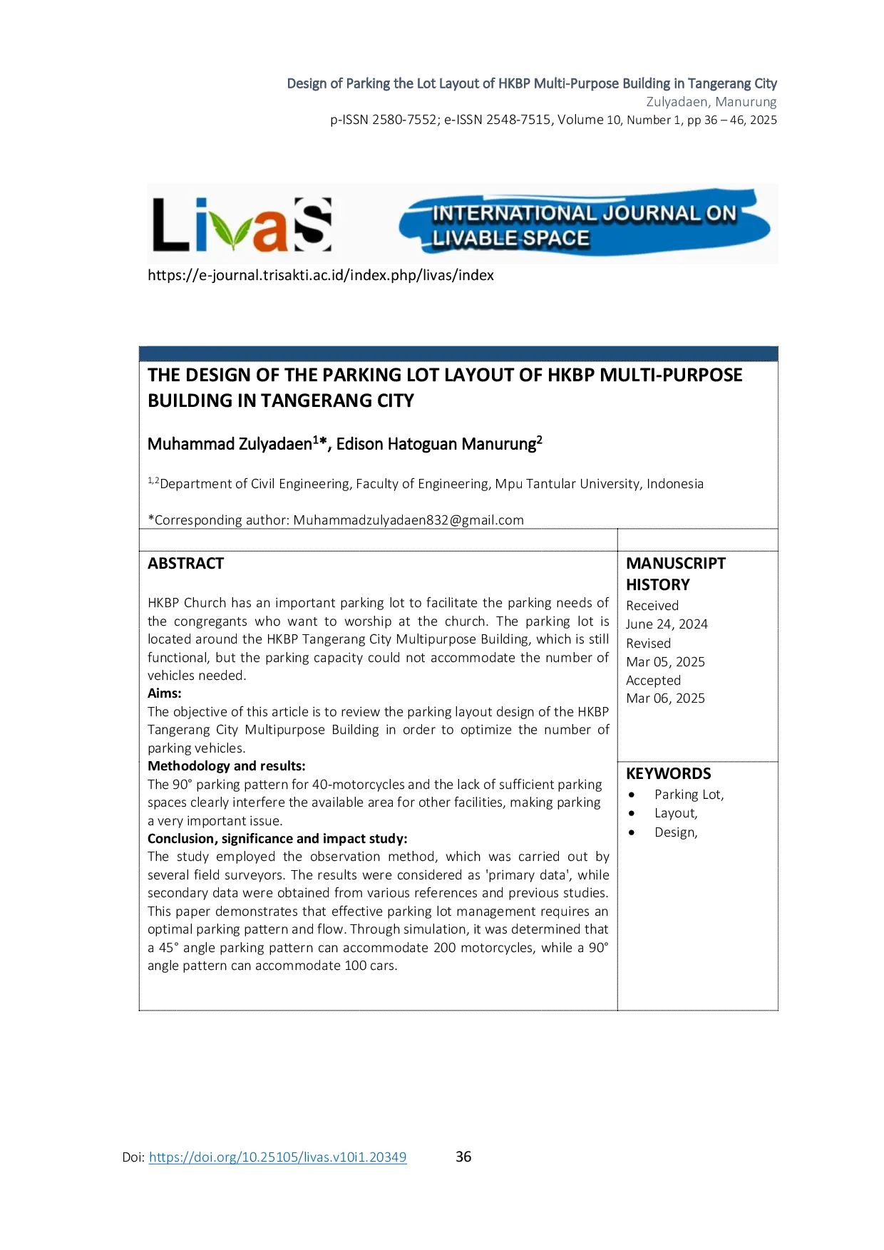 JURIS Design of Parking the Lot Layout of HKBP Multi Purpose Building in Tangerang City