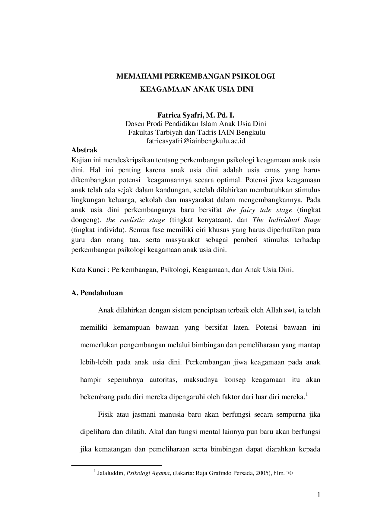 JURIS Memahami Perkembangan Psikologi Keagamaan Anak Usia Dini