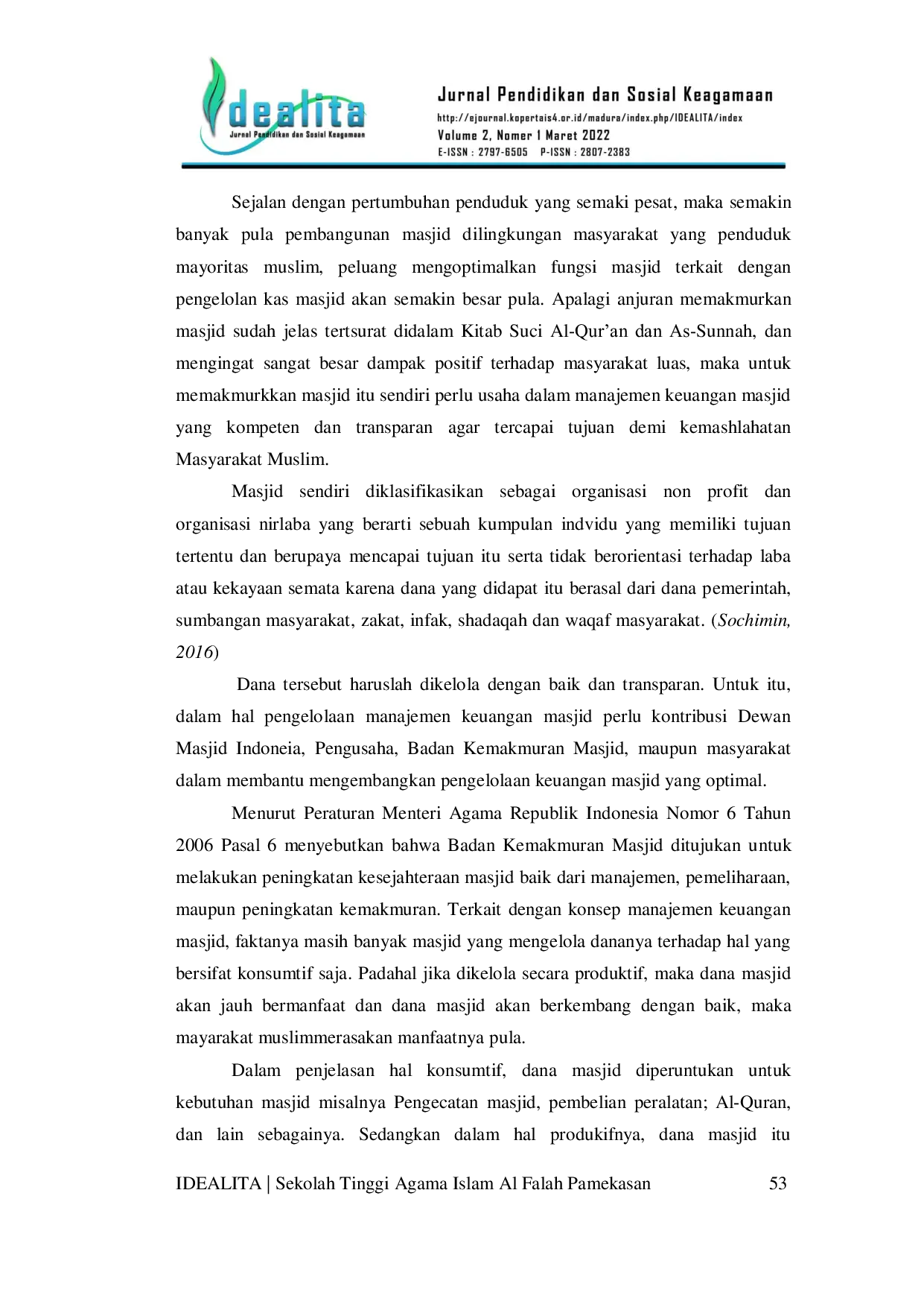 JURIS Pengembangan Dana Hibah Masjid Darul Falah Desa Bungbaruh Kadur Pamekasan Dalam Manajemen Islam