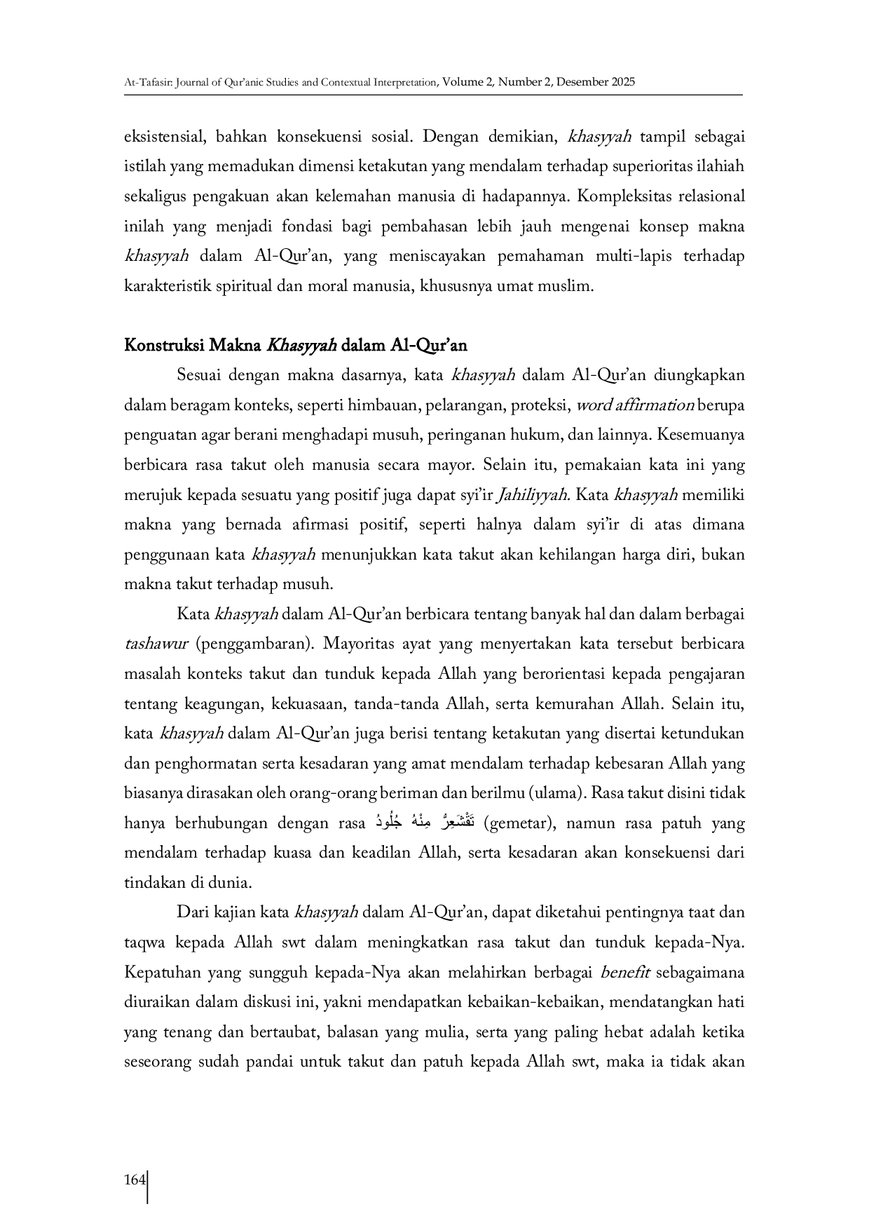 JURIS An Analysis of the Meaning Construction of the Word Khasyyah from the Qur anic Perspective An Encyclopedic Semantic Study