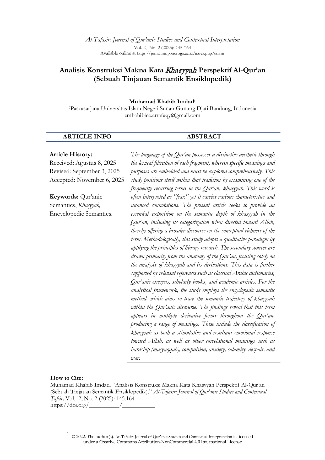 JURIS An Analysis of the Meaning Construction of the Word Khasyyah from the Qur anic Perspective An Encyclopedic Semantic Study