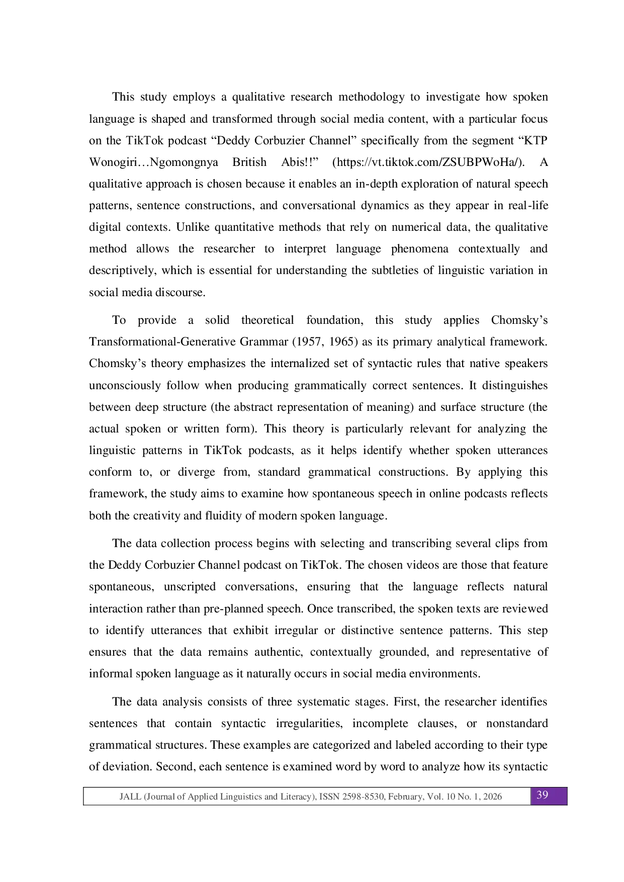 JURIS A Transformational Generative Analysis of Spoken Syntax in TikTok Podcasts A Study on the Deddy Corbuzier Channel Segment KTP Wonogiri Ngomongnya British Abis