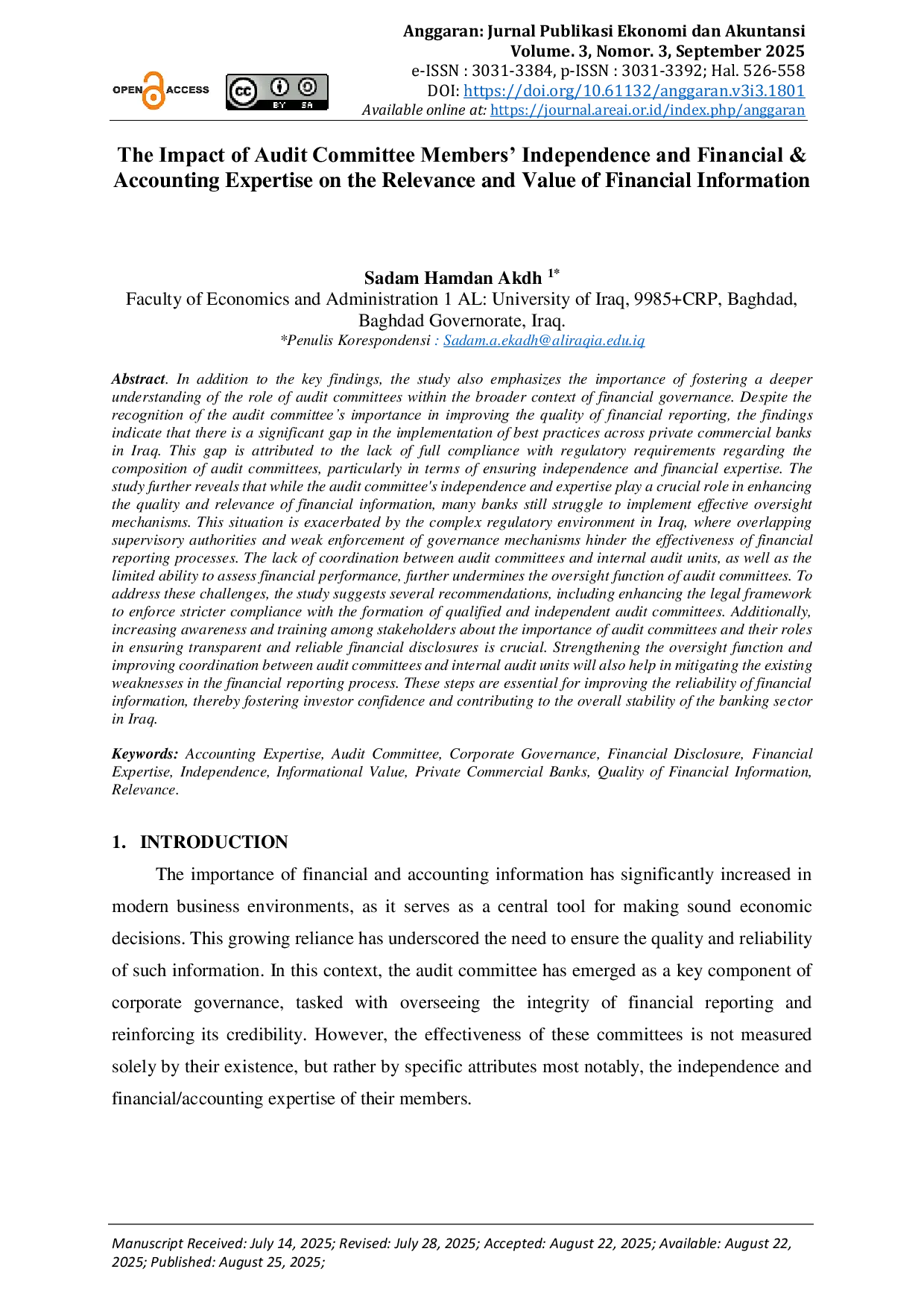 JURIS The Impact of Audit Committee Members Independence and Financial Accounting Expertise on the Relevance and Value of Financial Information