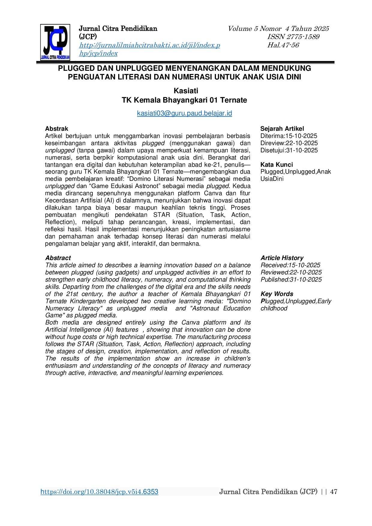 JURIS Plugged Dan Unplugged Menyenangkan Dalam Mendukung Penguatan Literasi Dan Numerasi Untuk Anak Usia Dini