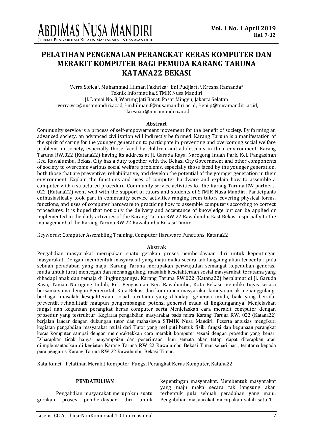 JURIS Pelatihan Pengenalan Perangkat Keras Komputer Dan Merakit Komputer Bagi Pemuda Karang Taruna Katana22 Bekasi