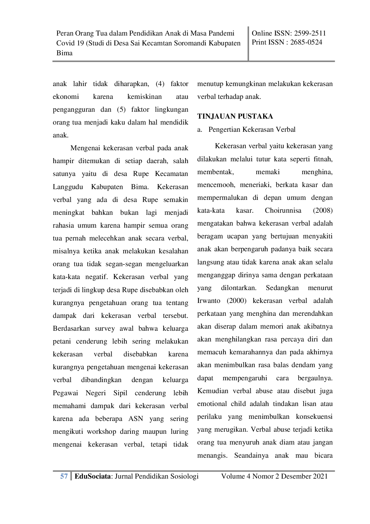 JURIS Dampak Kekerasan Verbal Dalam Ruang Lingkup Sosial Studi Kasus Keluarga Petani Dan Pegawai Negeri Sipil PNS