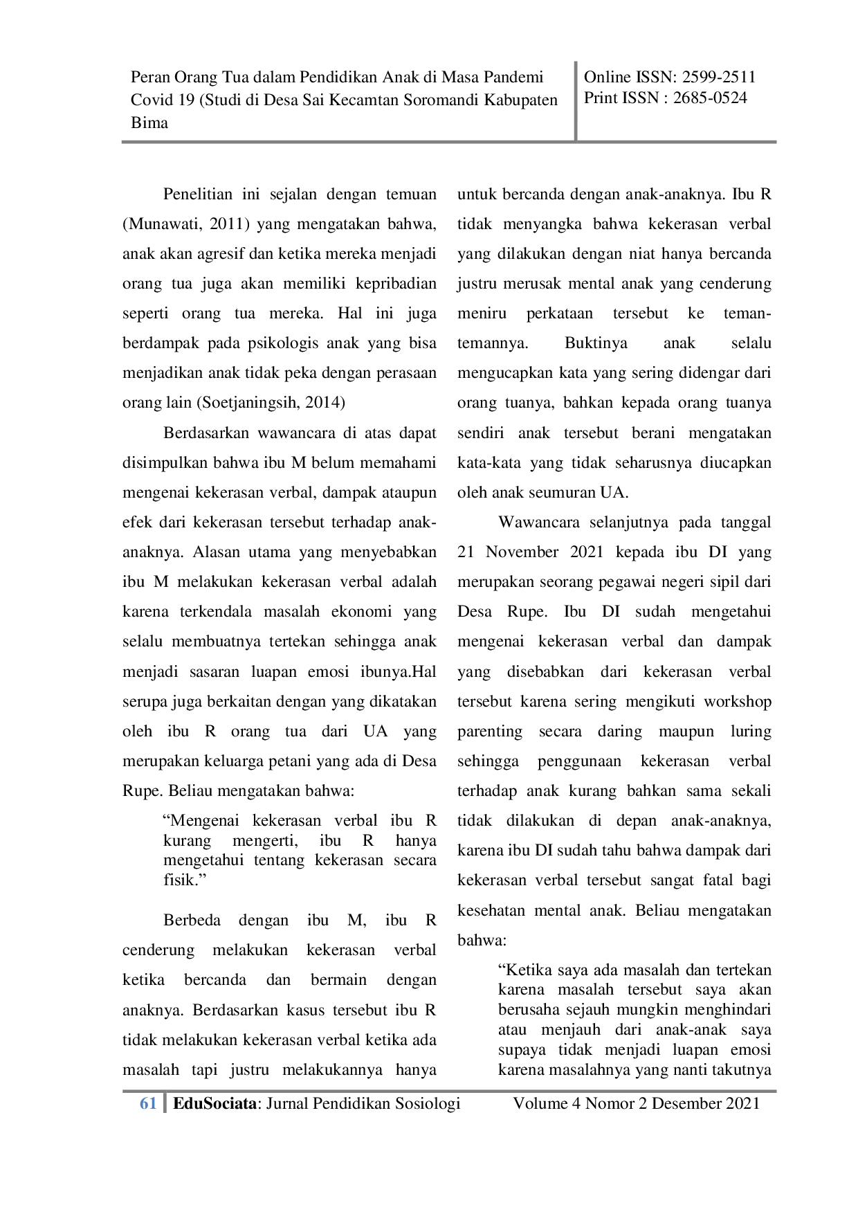 JURIS Dampak Kekerasan Verbal Dalam Ruang Lingkup Sosial Studi Kasus Keluarga Petani Dan Pegawai Negeri Sipil PNS