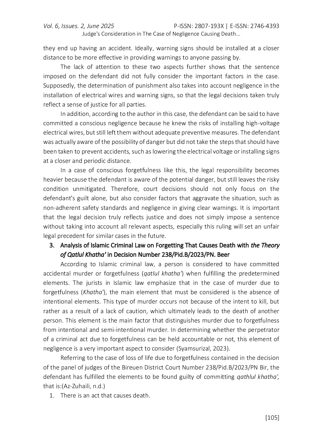 JURIS Judge s Consideration in The Case of Forgetfulness of The Cause of Death According to Islamic Criminal Law