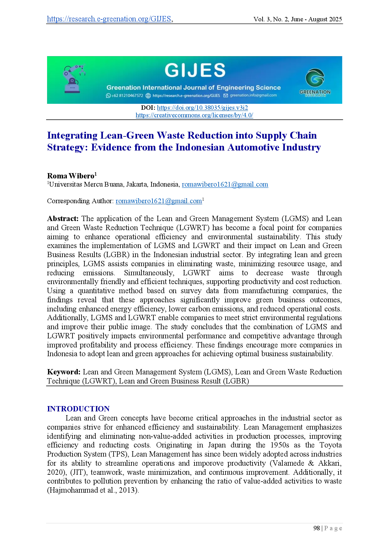 juris Integrating Lean Green Waste Reduction into Supply Chain Strategy Evidence from the Indonesian Automotive Industry