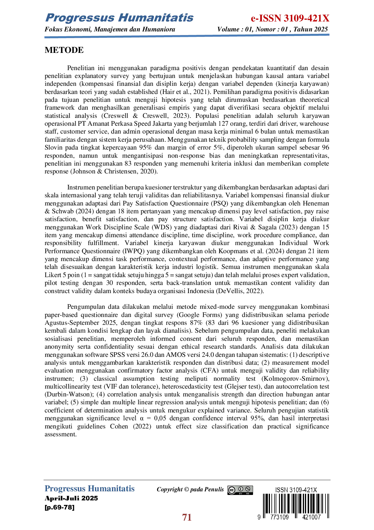 JURIS Pengaruh Kompensasi Finansial dan Disiplin Kerja terhadap Kinerja Karyawan pada PT Amanat Perkasa Speed Jakarta