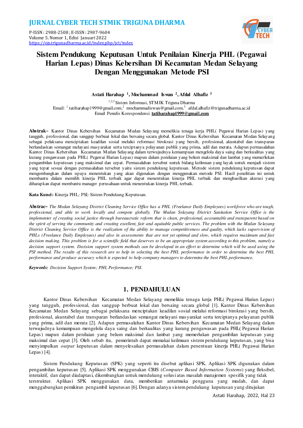 JURIS Sistem Pendukung Keputusan Untuk Penilaian Kinerja PHL Pegawai Harian Lepas Dinas Kebersihan Di Kecamatan Medan Selayang Dengan Menggunakan Metode PSI