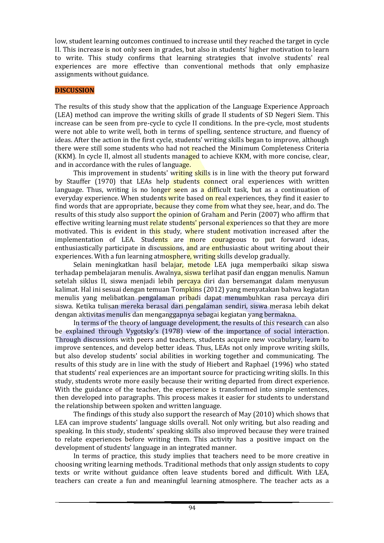 JURIS Implementation of the Language Experience Approach to Improve Students Writing Skills at SD Negeri Siem