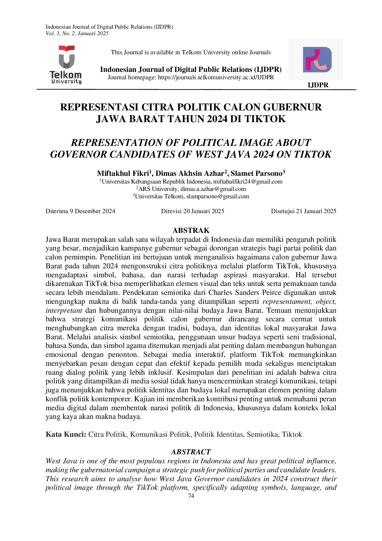 JURIS Representasi Citra Politik Calon Gubernur Jawa Barat Tahun 2024 Di Tiktok